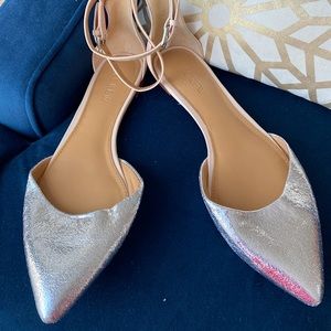 NWOT J. Crew Factory Silver Flats w/ Ankle Strap